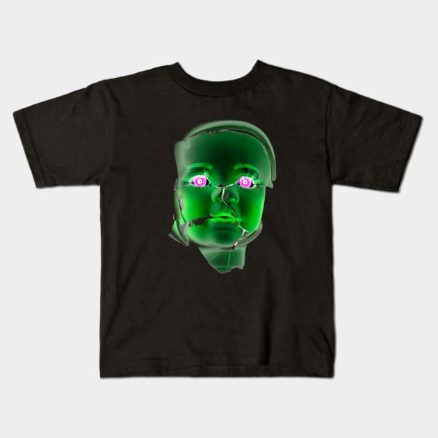 Freaky Halloween Broken Doll Zombie Face Green Kids T-Shirt by Squeeb Creative